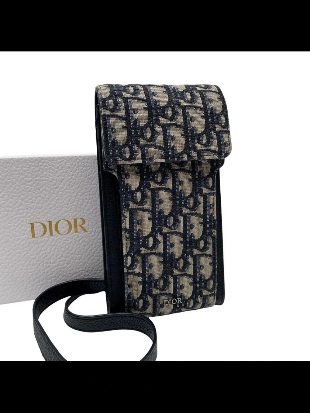 Dior Oblique Jacquard Crossbody Pouch in Navy & Beige